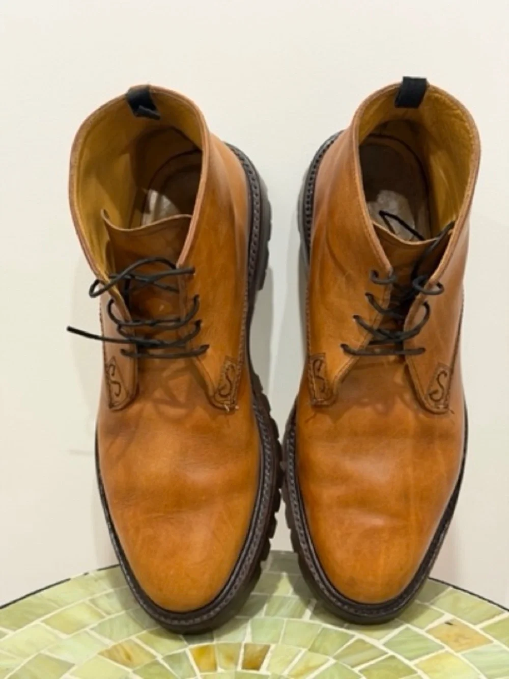 Oliver Sweeney Hoffman Cognac Leather Chukka Boots Vibram Sole Size 9.5 US